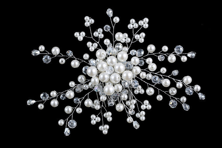 Handmade Crystal Beaded Bridal Hair Comb - White