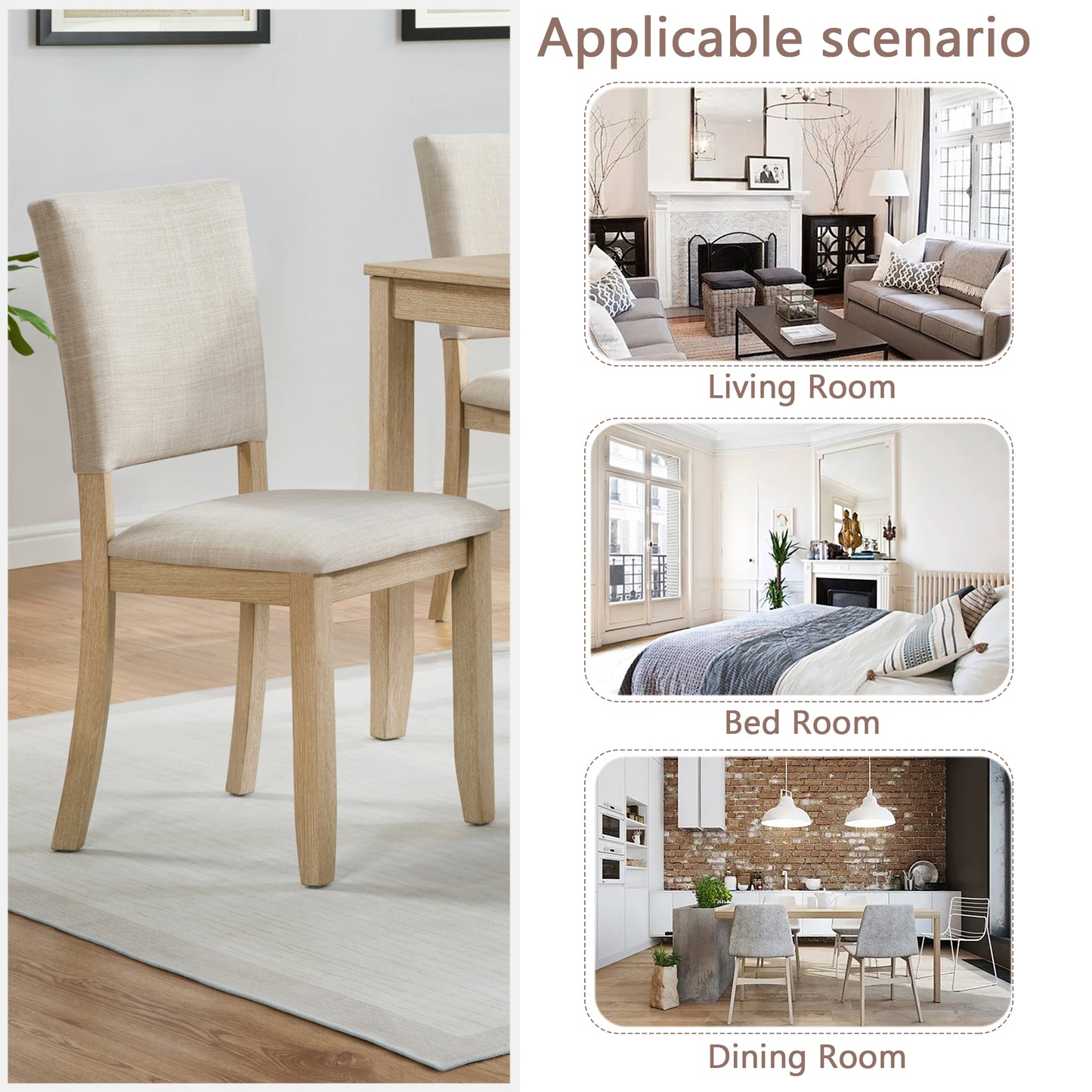 Modern Minimalist Dining Chairs Set of 4 with Padded Seat - Light Oak & Beige