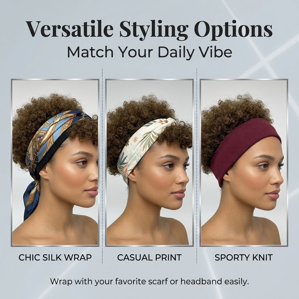 Short Kinky Curly Afro Puff Headband Wig - Natural Brown Glueless Synthetic