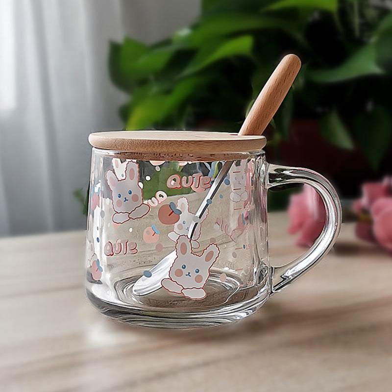 Minimalist Cartoon Glass Water Cup with Straw - Heat-Resistant, 400ML