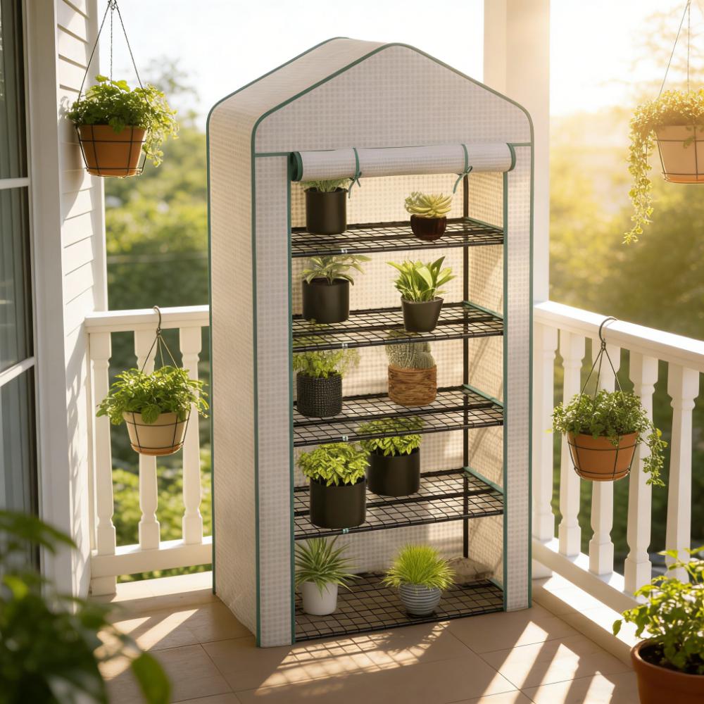 Mini Portable Greenhouse with 5 Shelves - Green & White