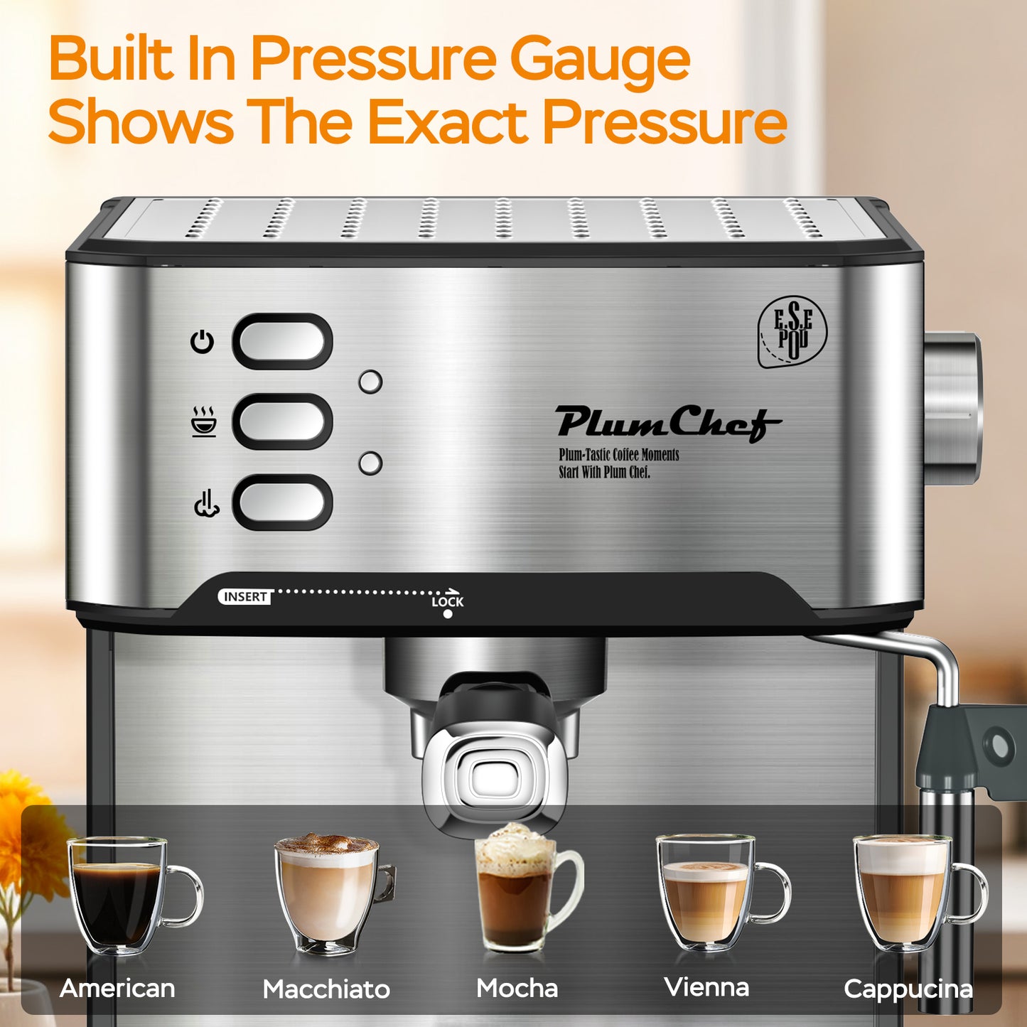 20 Bar Espresso Machine with Milk Frother, Single & Double Shot, ESE Pod Compatible