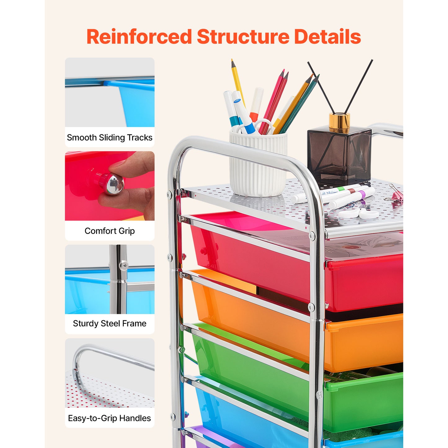 Rolling Cart with Drawers - 10-Drawer Mobile Storage Organizer for Office Garage