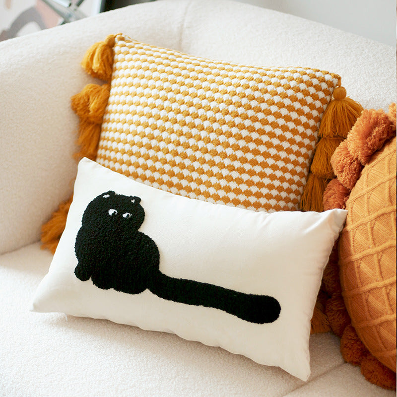 Modern Minimalist Cat Embroidered Cushion - Home Decor Throw Pillow