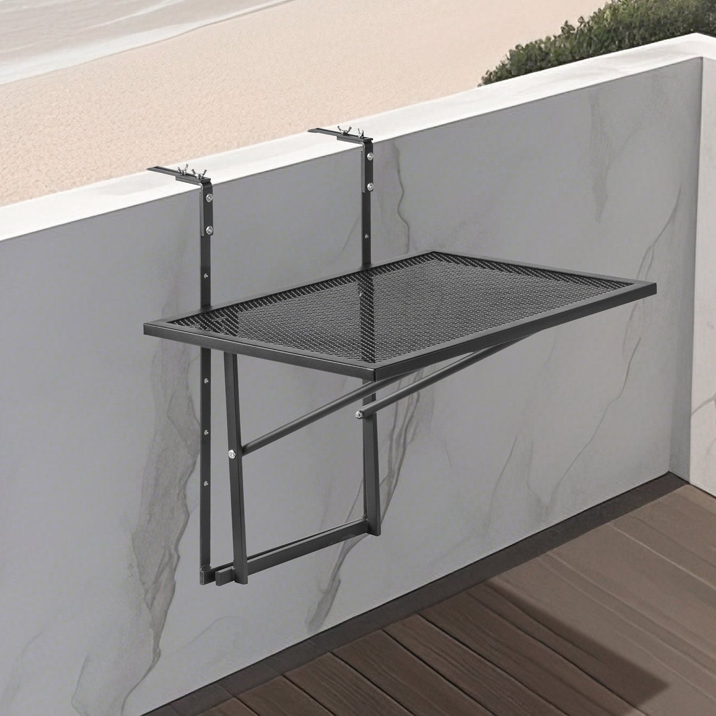 Outdoor Hanging Balcony Table 19x24 Inch Metal Folding Patio Railing Table