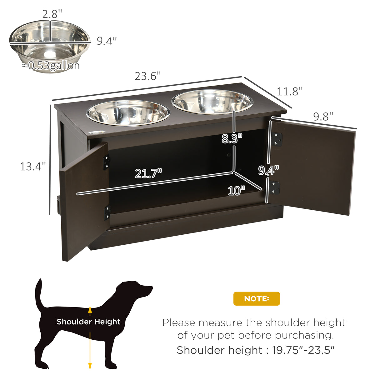 Elevated Dog Bowls with Storage for Large Dogs - Stainless Steel & Wooden Frame