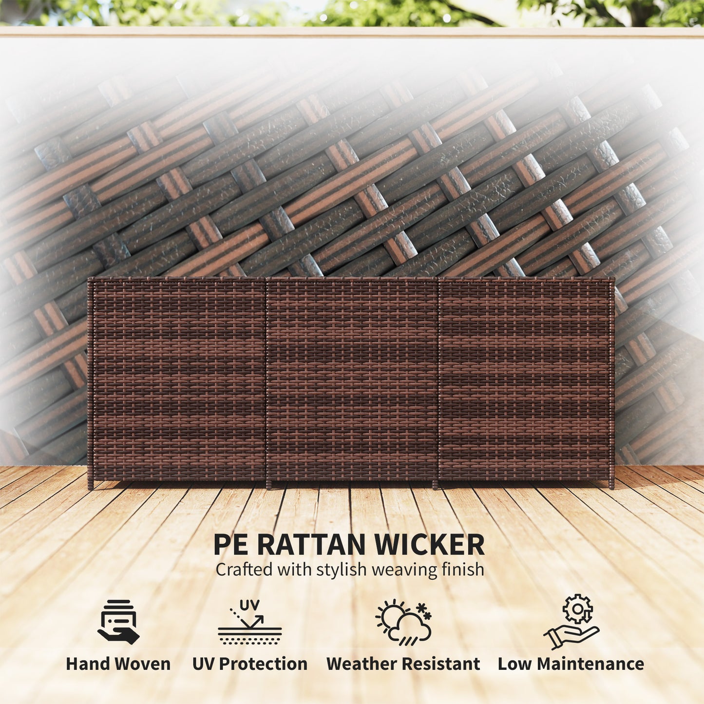 175 Gallon Outdoor Storage Box with PE Rattan and Pneumatic Lift