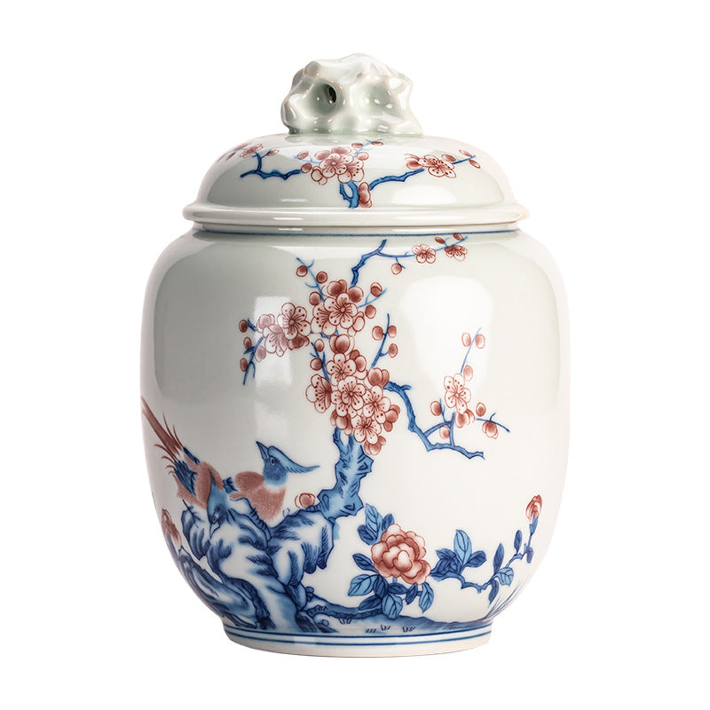 Ceramic Teapot with Blue and White Design & Storage Jar - Household Kitchen Decor