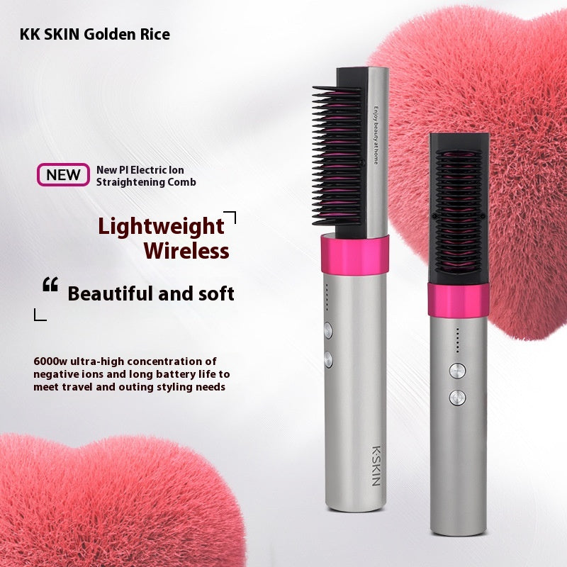 Wireless Rechargeable Hair Straightening Comb - Portable Dual-Purpose Styling Tool