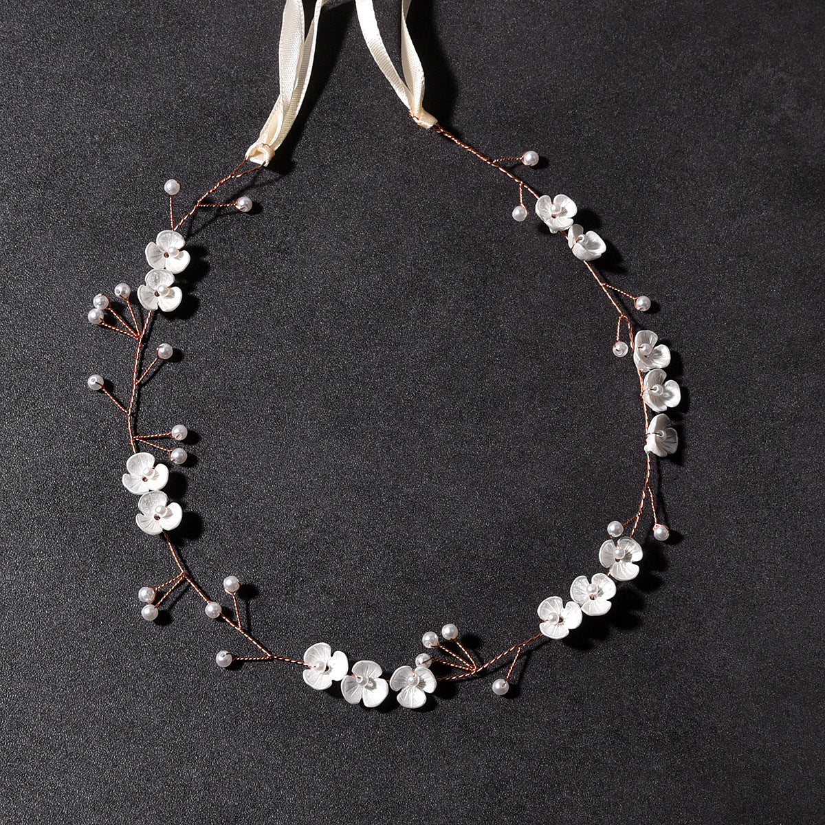 Pearl Flower Headband with Three Petal Design