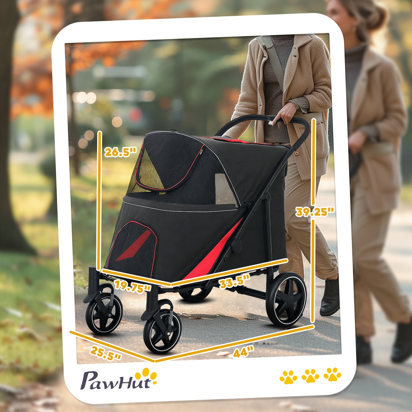 Foldable Dog Stroller for Medium and Large Dogs - Black, 865x585x220mm