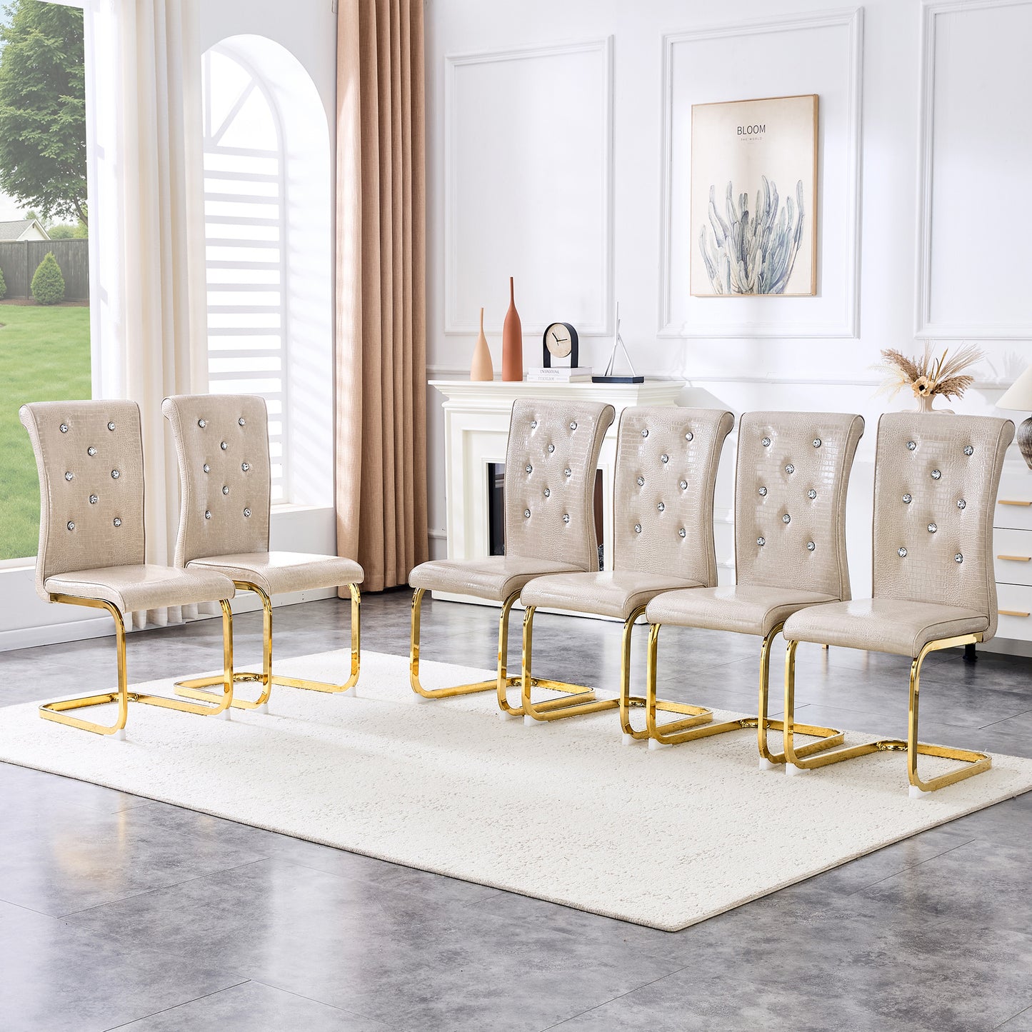 Set Of 2,Retro Alligator Skin Upholstered Dining Chairs,with Crystal
