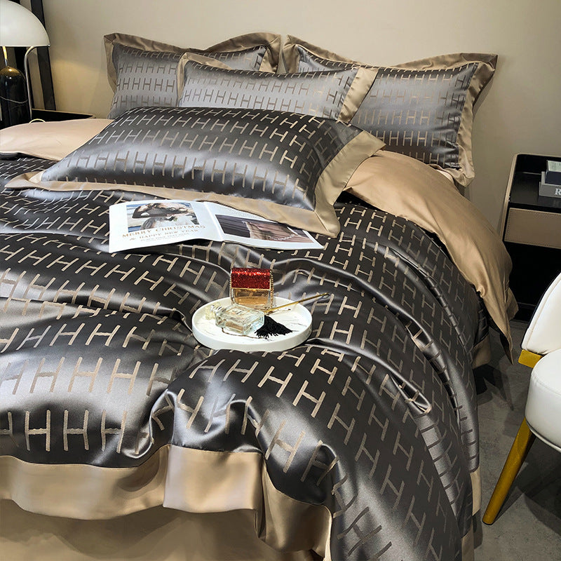 European Style Blended Silk Cotton Bedding Set - Four-Piece Quilt Cover & Sheets