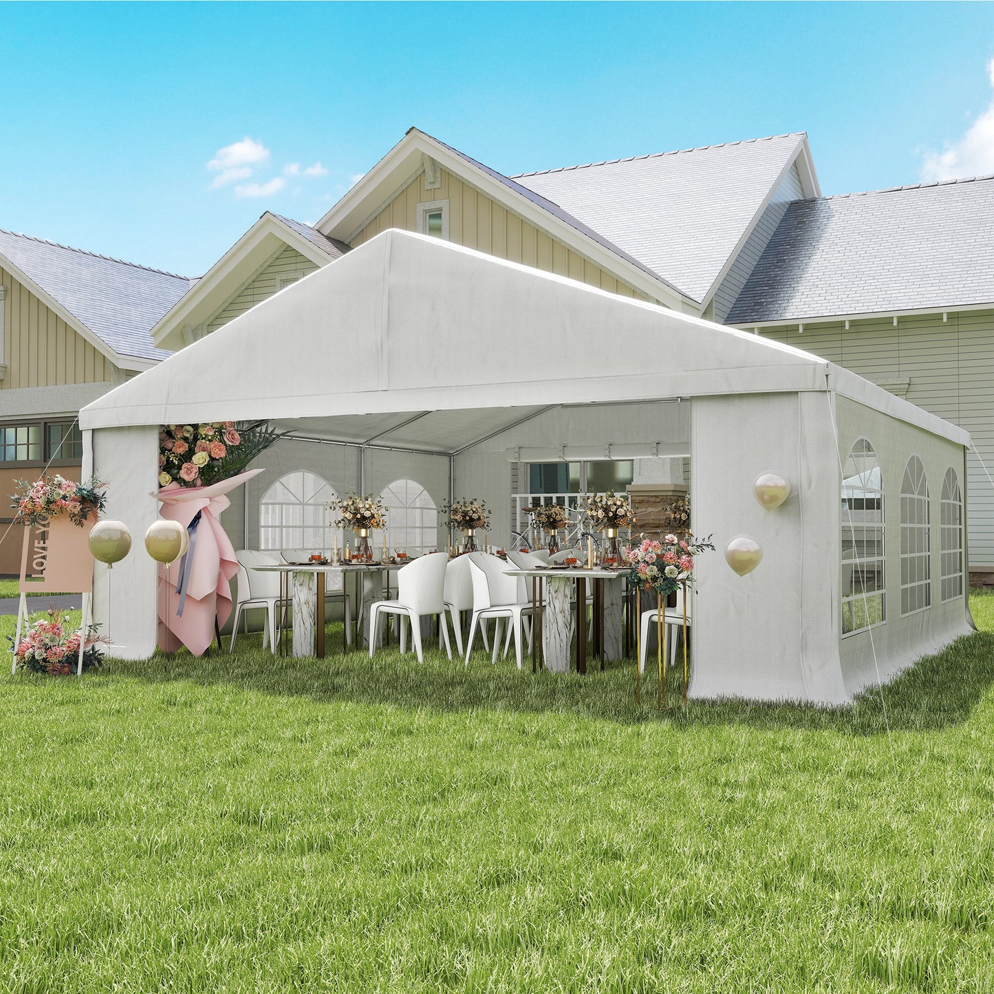 20' x 20' Heavy-Duty Wedding & Party Tent with Sidewalls - White