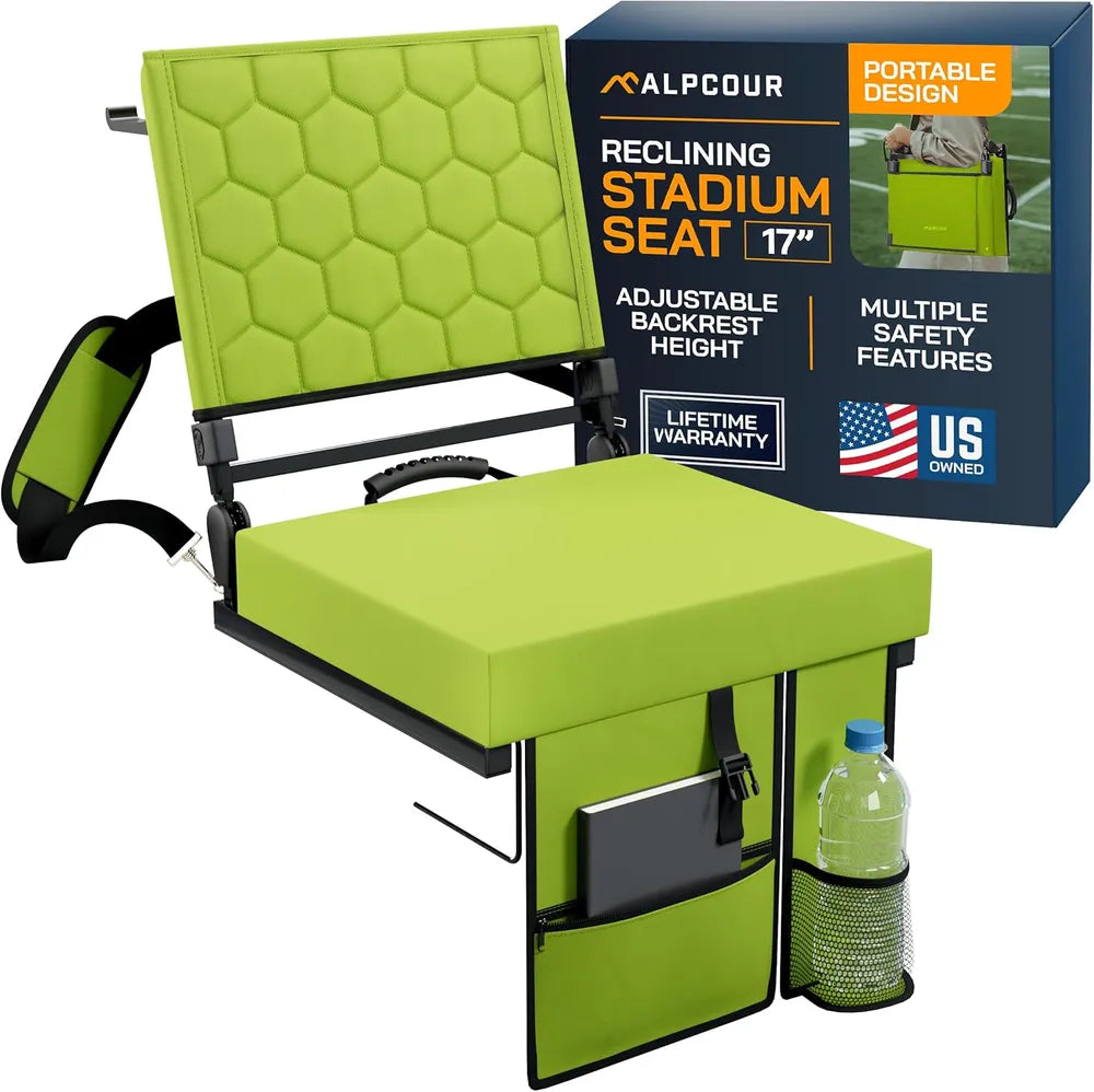 Folding Reclining Stadium Seat with Back Support - Lime 17"