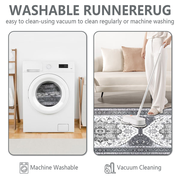 Boho Kitchen Rug Set 3 Piece with Runner - Non-Slip, Washable