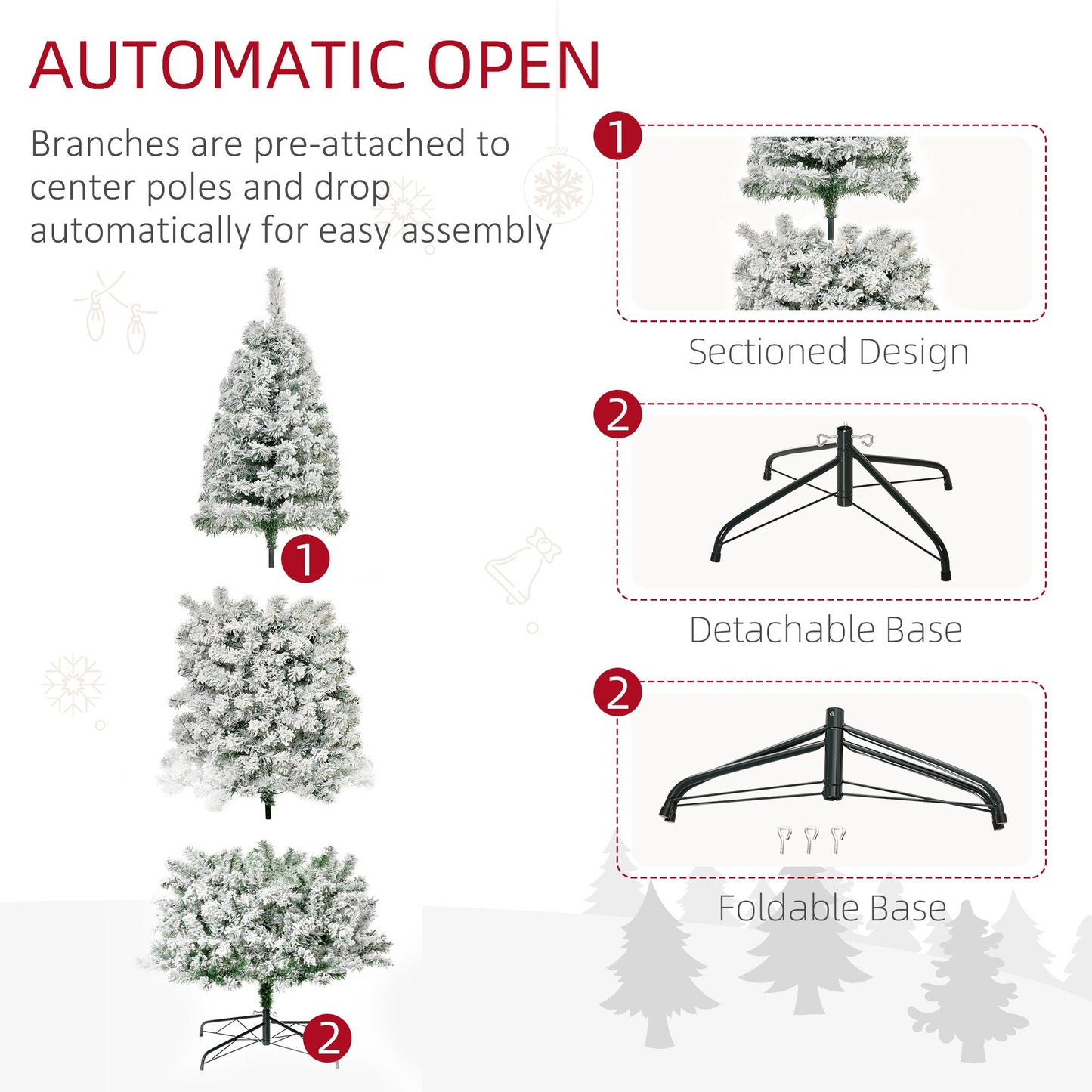 9ft Prelit Snow Flocked Pencil Christmas Tree with Warm White LED Lights