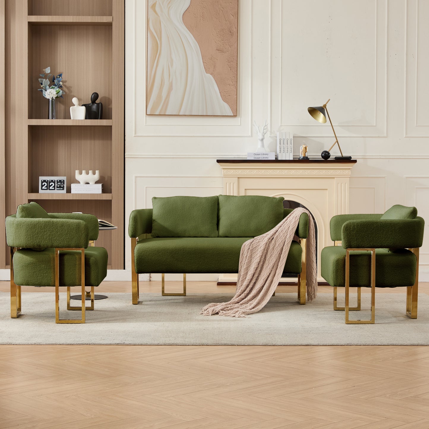 Modern Decorative Chair with Gold Metal Legs - Green