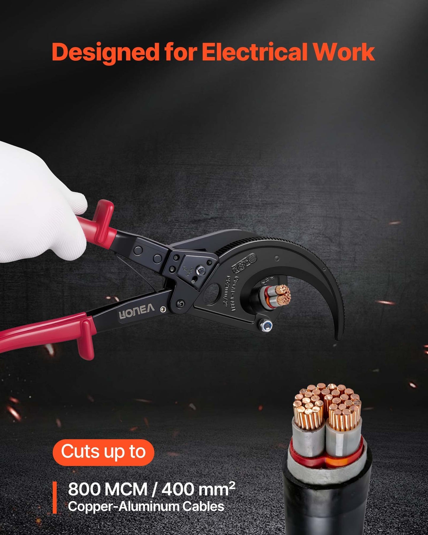 Heavy Duty Ratcheting Cable Cutter for Copper & Aluminum Wires - Insulated Handles, Quick-Release, 800 MCM