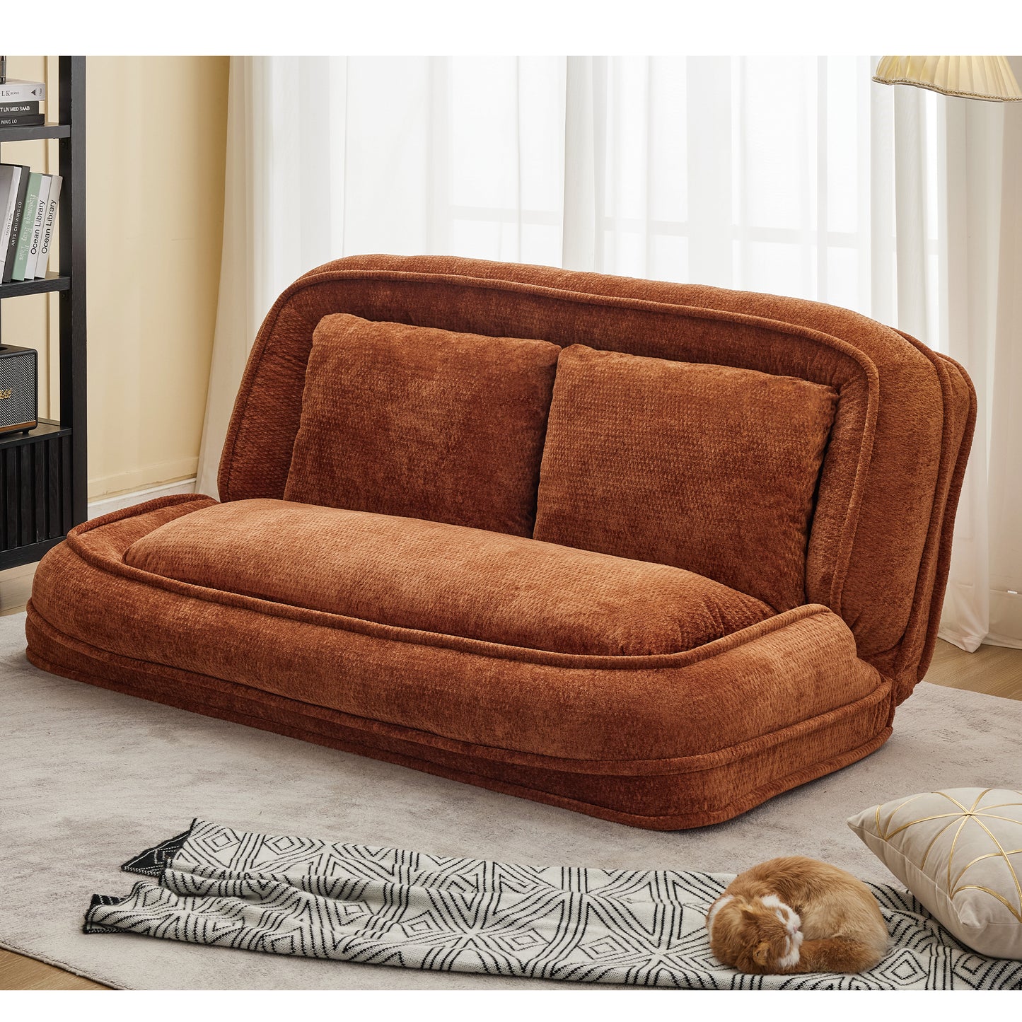 Extra Large Chenille Lazy Sofa Loveseat for Humans & Pets - Orange