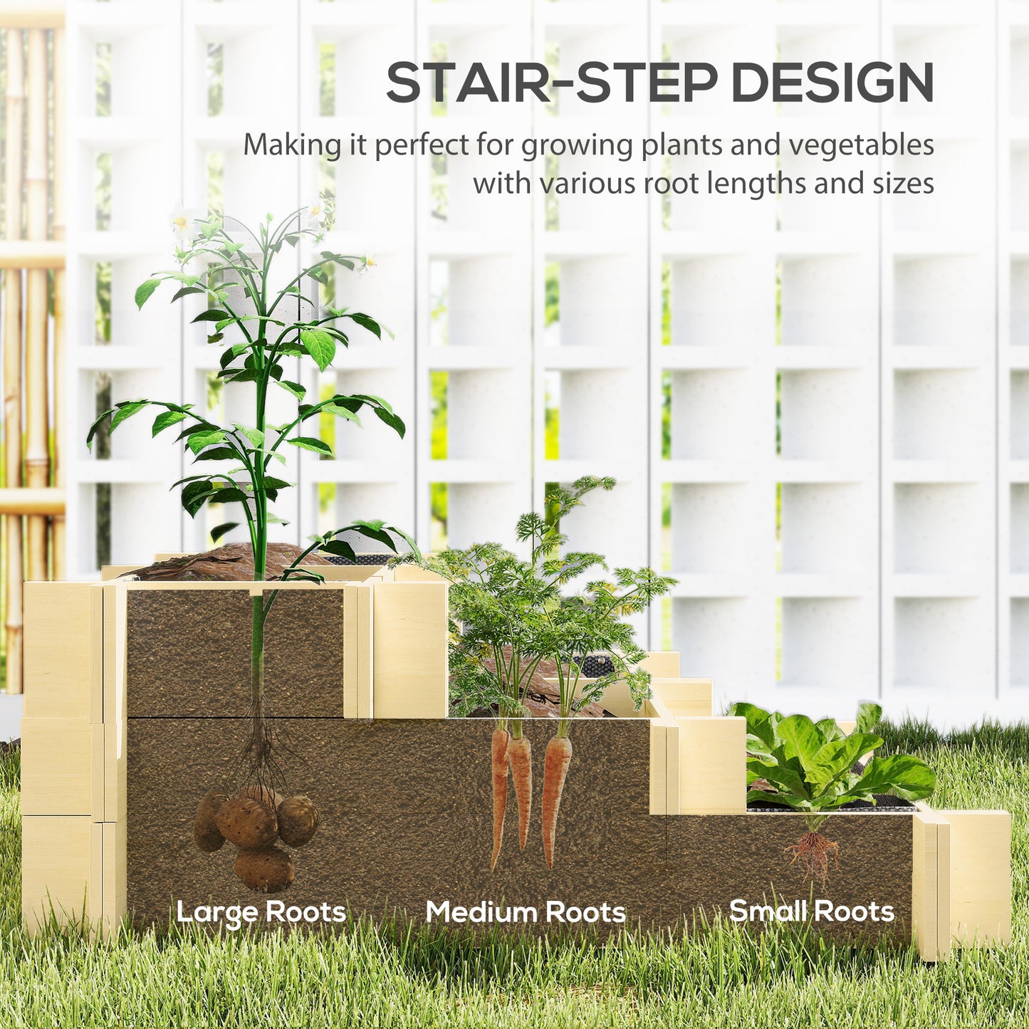 3-Tier Raised Garden Bed with Water Draining Fabric for Vegetables Herbs and Flowers