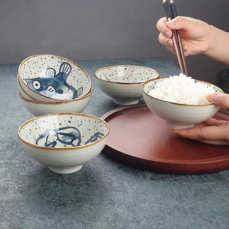 Japanese-Style Ceramic Tableware Retro Sesame Dot Pattern Bowl - Home Kitchen