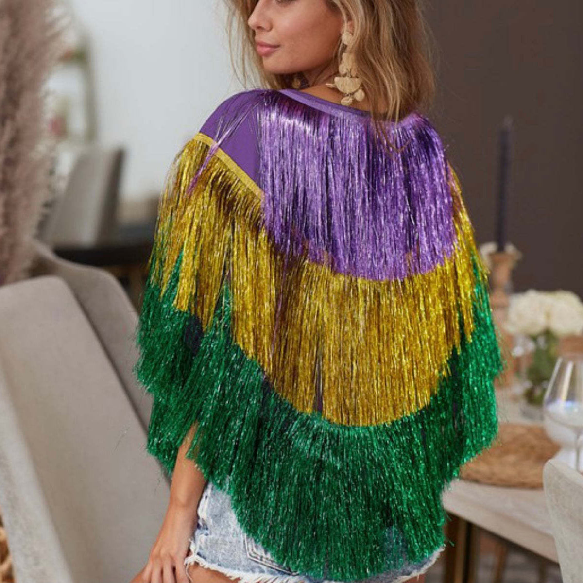 Carnival Metallic Raincoat Costume Set with Cape Skirt and Poncho for Female