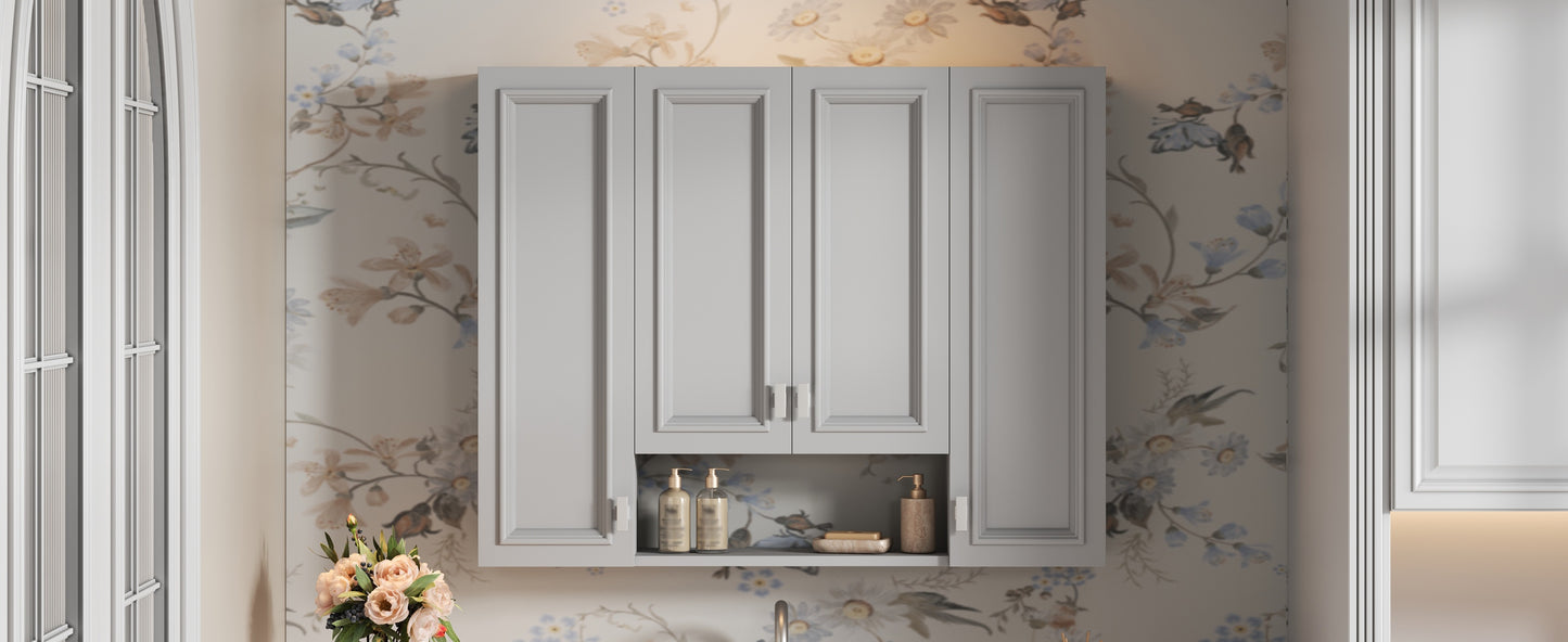 Wall-Mounted Modern Bathroom Cabinet with 5 Adjustable Shelves - Gray