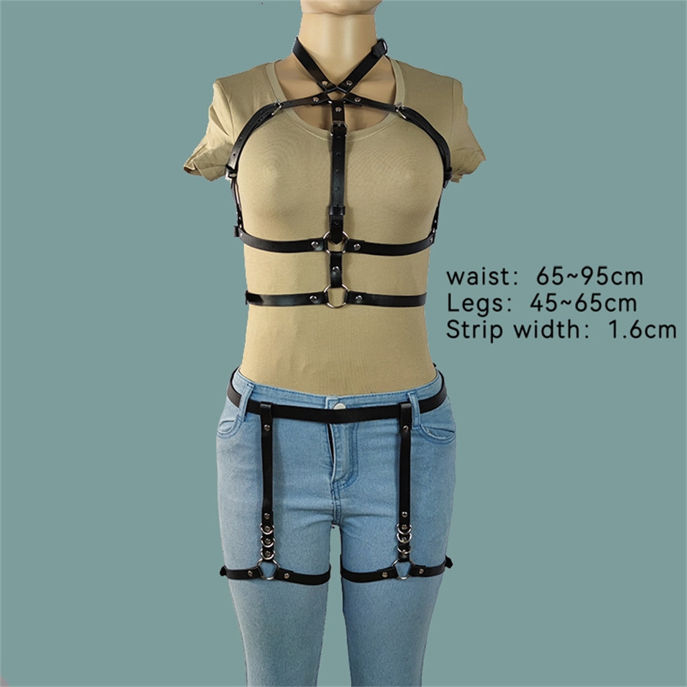 Punk Leather Body Chains - Black Layered Waist Harness Jewelry