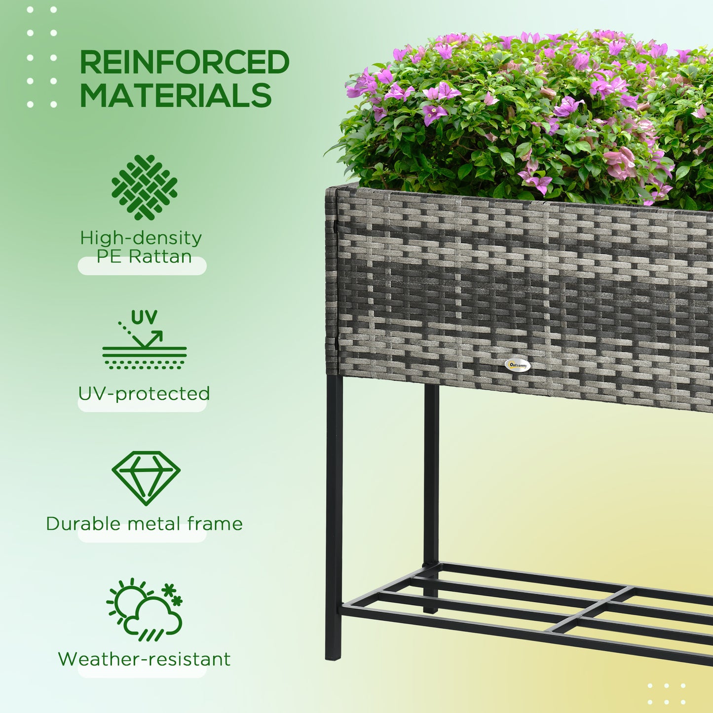 Raised Garden Bed with Rattan Wicker Look and Tool Storage Shelf - Portable Plant Planter