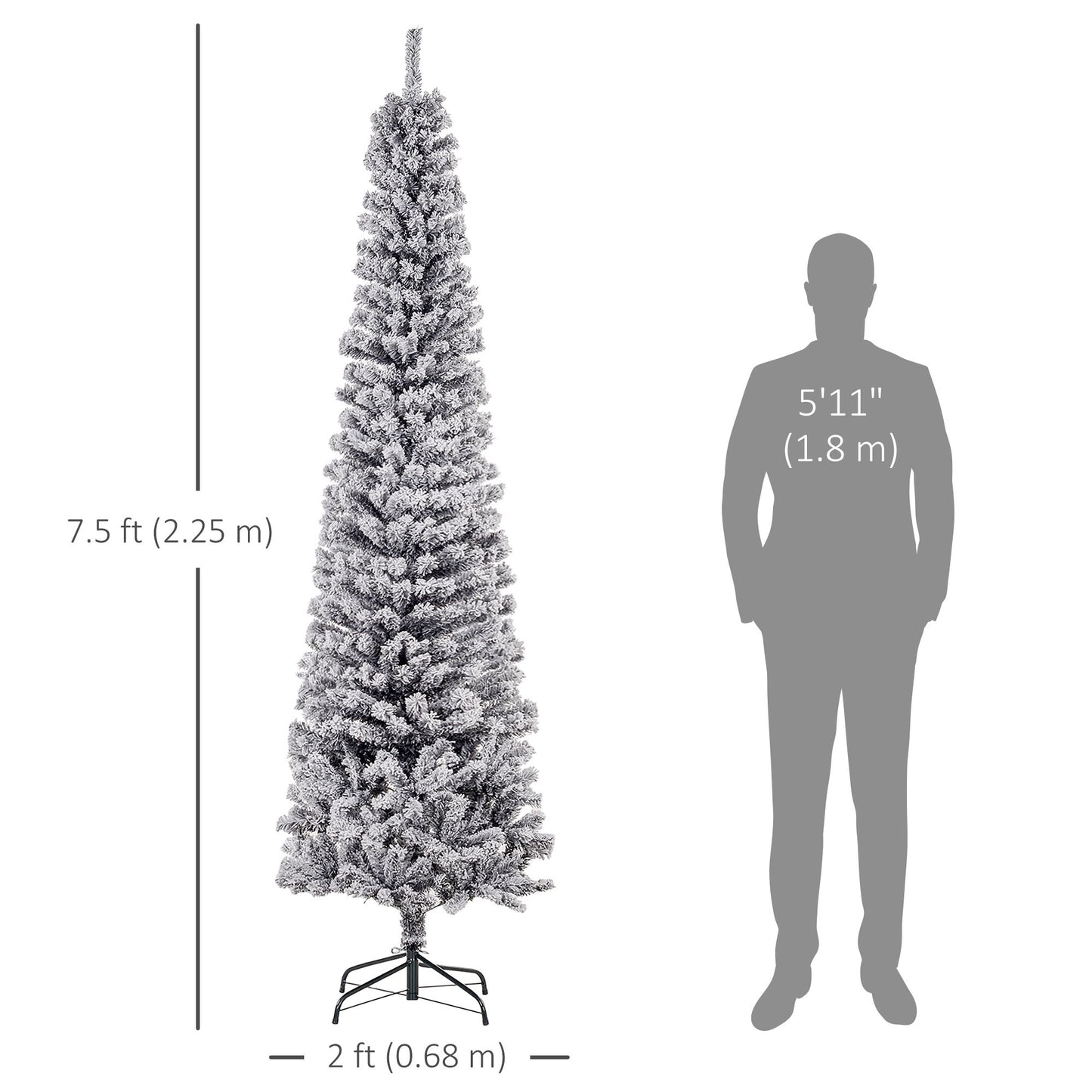 7.5ft Flocked Christmas Tree - Black Pencil Christmas Tree