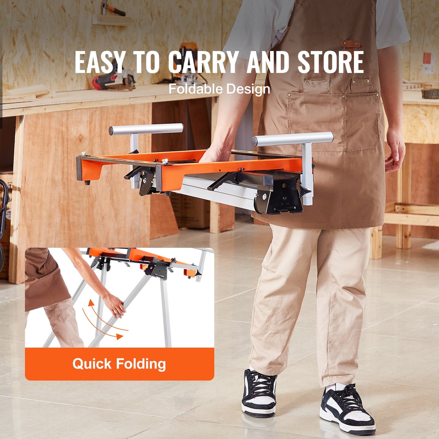Heavy-Duty Miter Saw Stand - Steel Collapsible Support for Power Tools