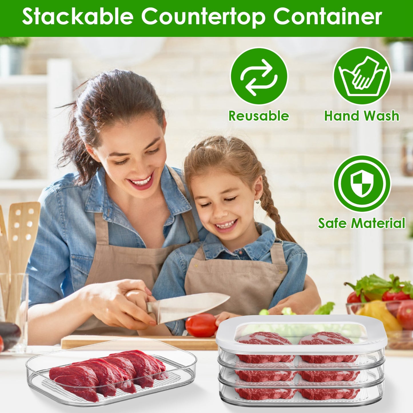 Stackable Deli Meat Container Set - 2 Pcs with Lid