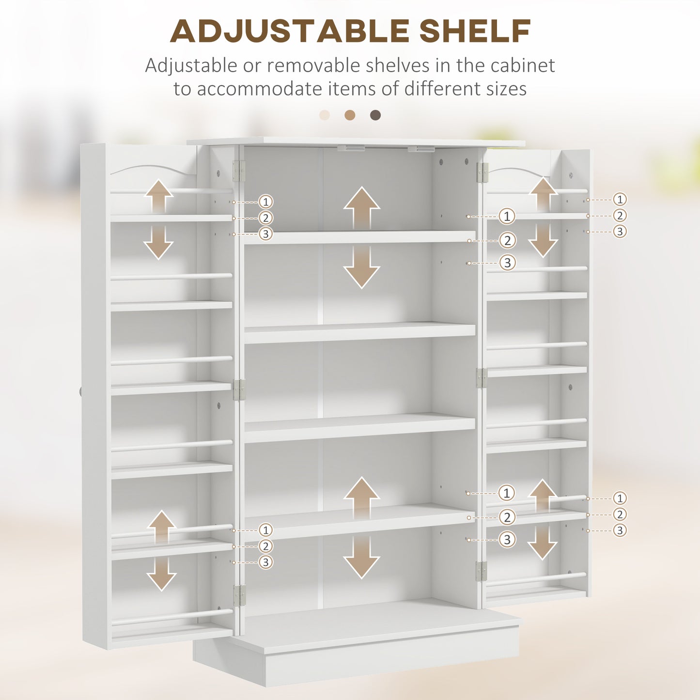 Freestanding Kitchen Pantry Cabinet with 5-Tier Shelving - White