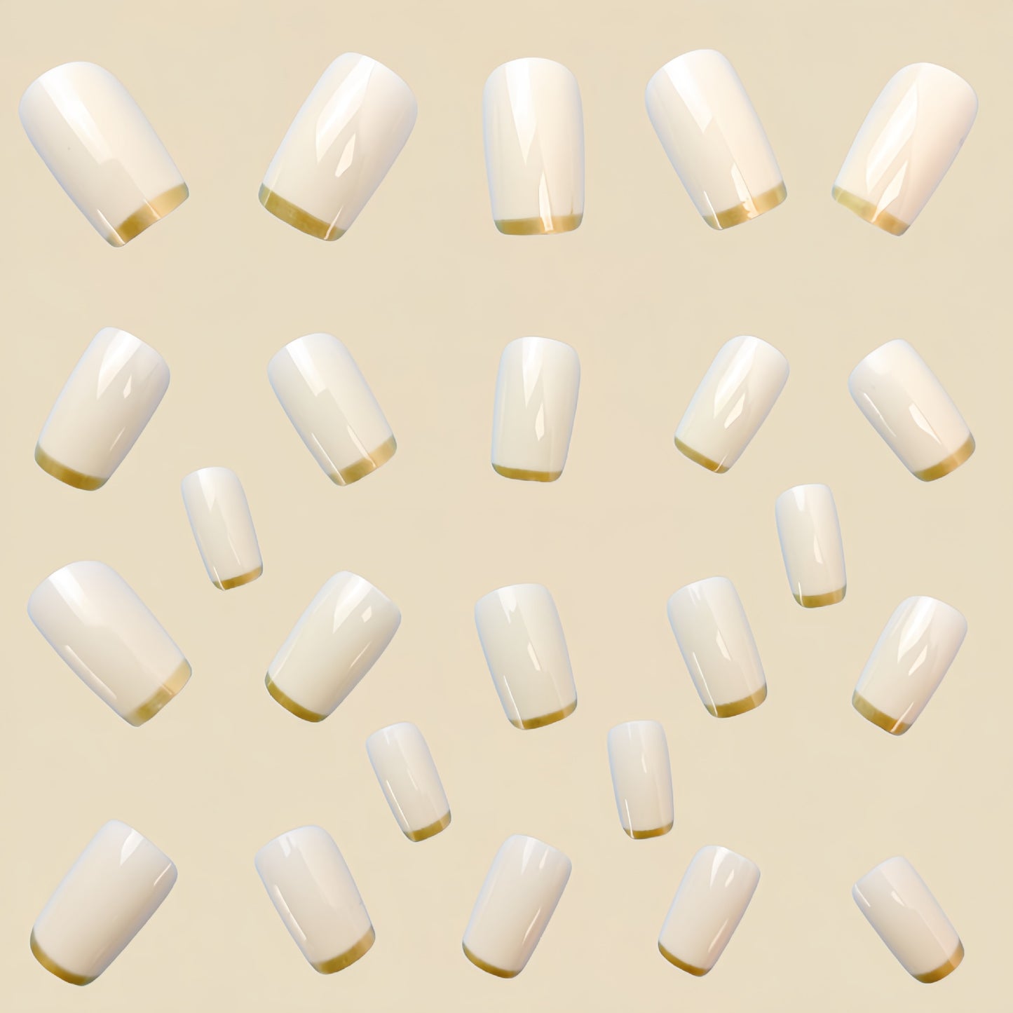 European Square Nail Art Patch White French Gold Edge - Medium Style