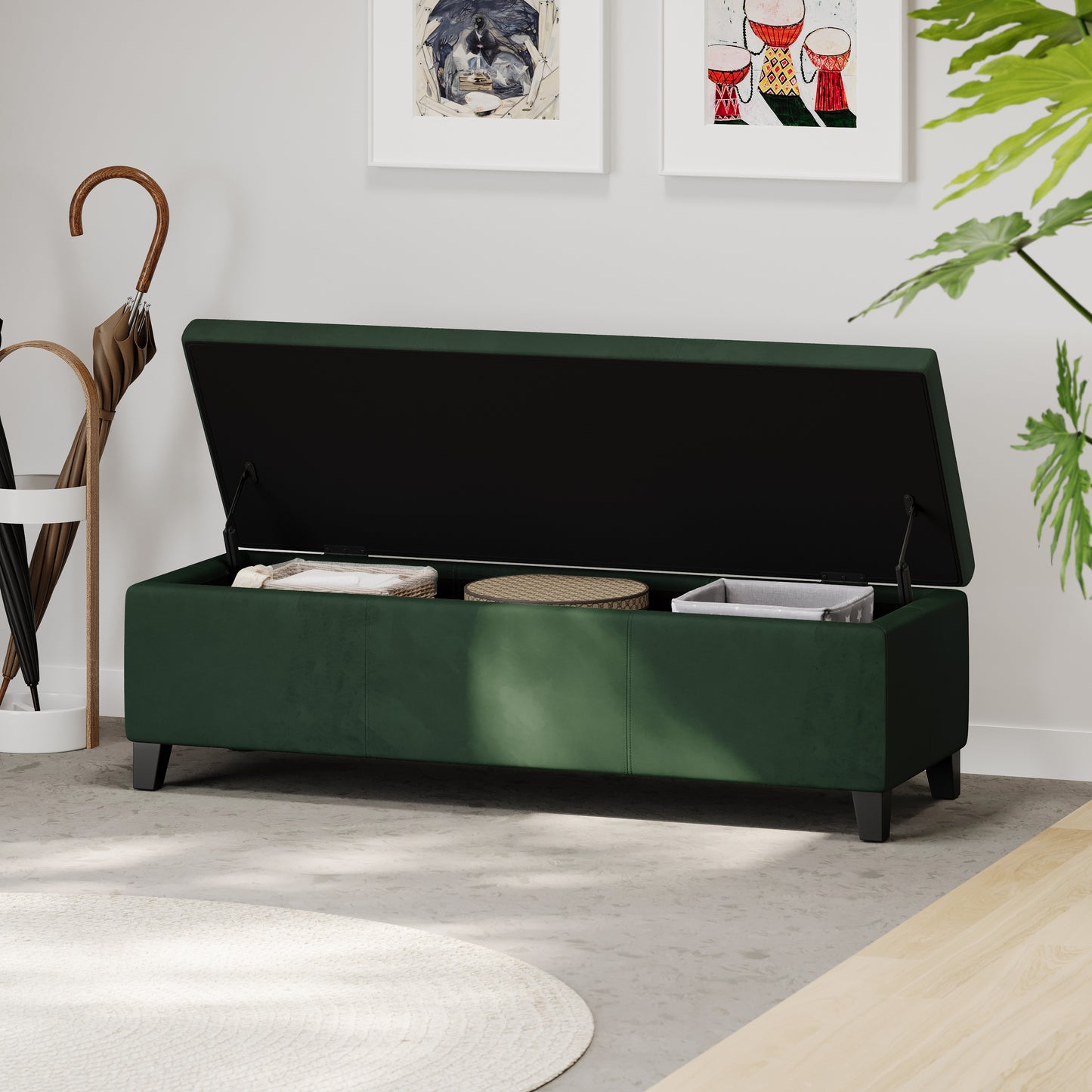 Forest Green Upholstered Storage Ottoman Bench - 51.25"L
