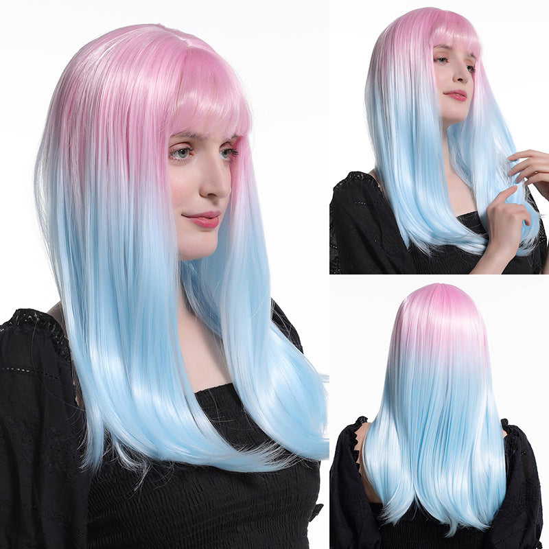 Women's Long Straight Synthetic Wig with Full Bangs