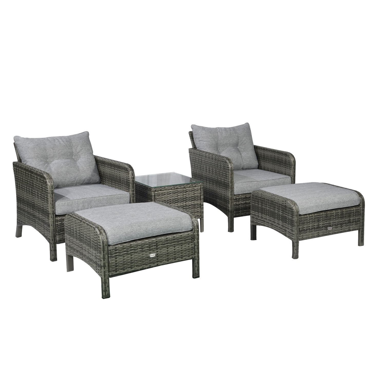 5-Piece Outdoor Rattan Lounge Chair Set with Cushions and Coffee Table - Gray