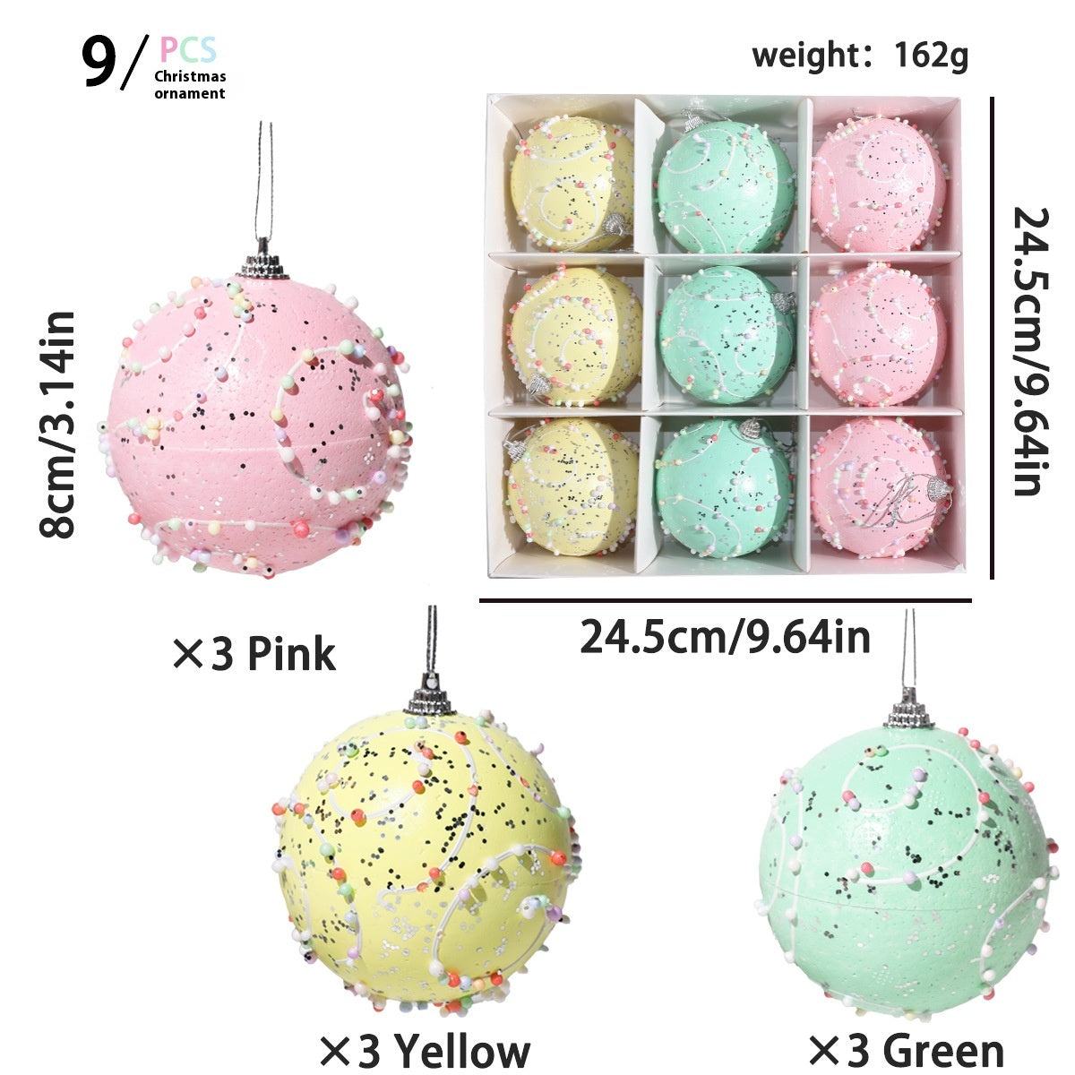 Christmas Color Macaron Ball Candy Set - Festive Foam Ornaments 6cm & 8cm
