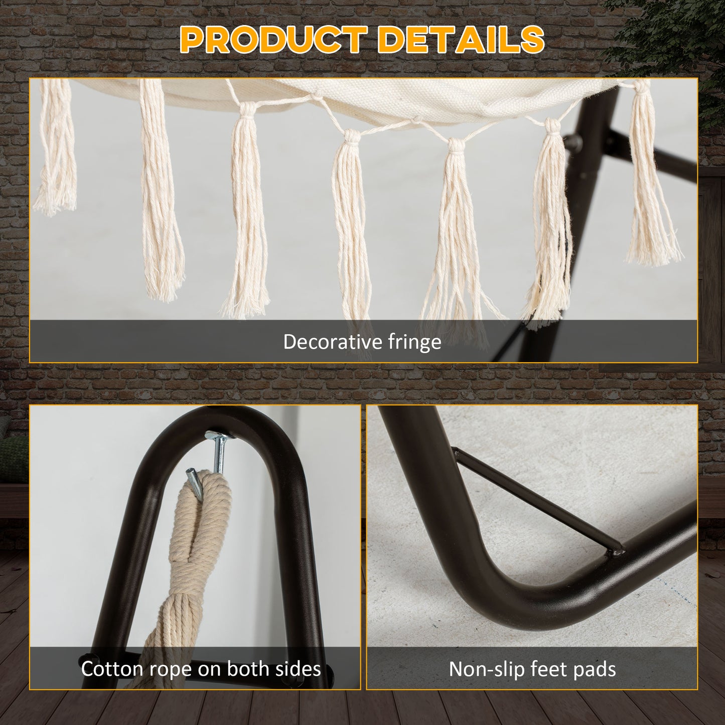 Hammock Chair with U Shape Stand and Side Pocket - Cream White