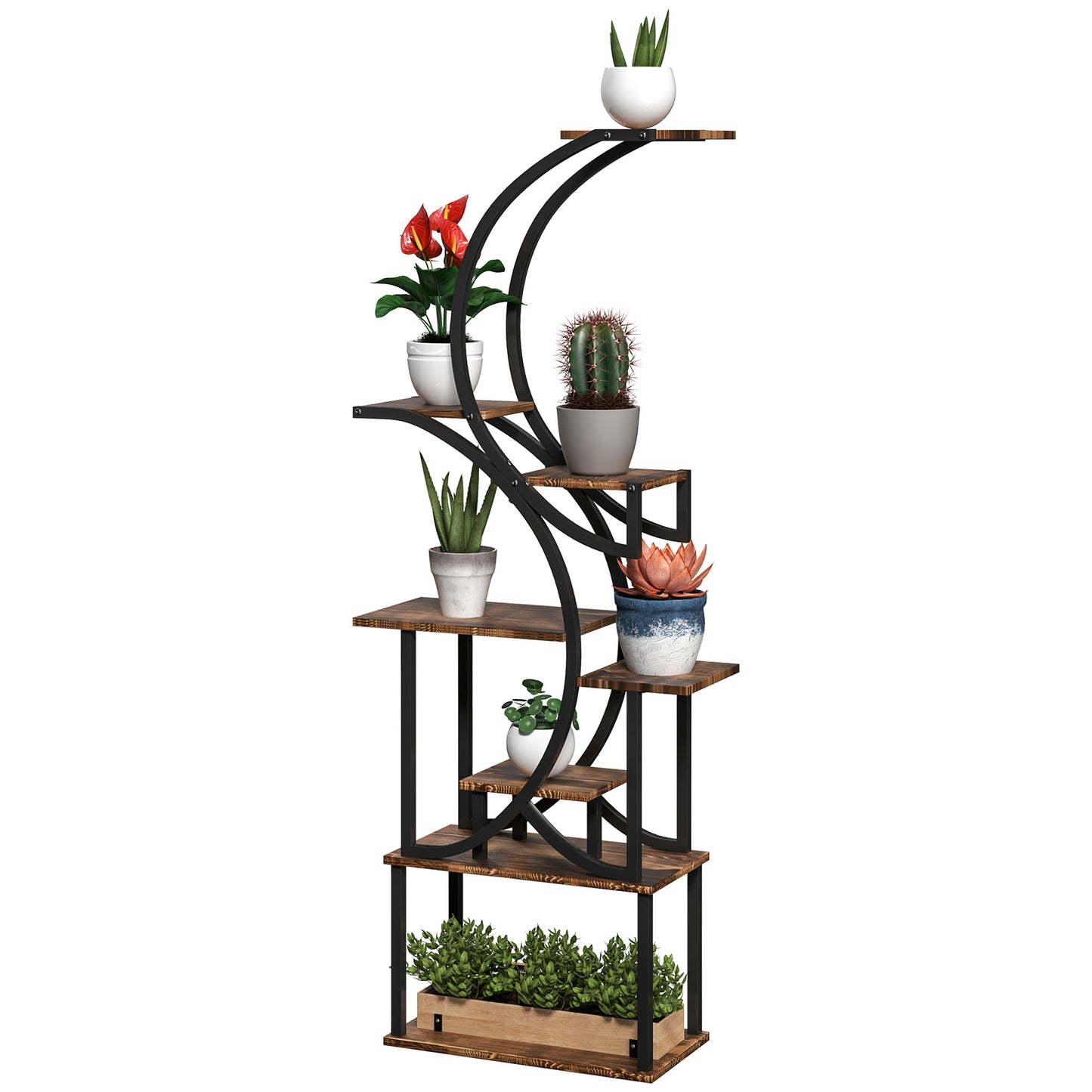 8-Tier S-Shaped Indoor Plant Stand - Carbonized Finish