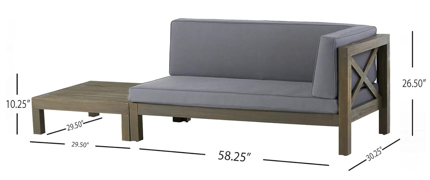 Acacia Wood Corner Bench with Coffee Table - Dark Grey