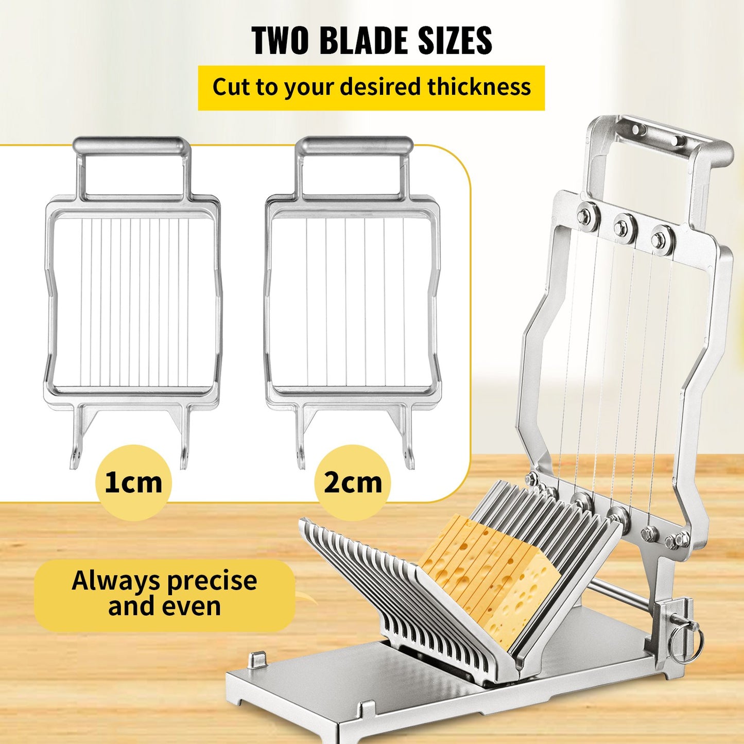 Commercial Cheese Slicer with Wire, 1cm & 2cm Thickness, Aluminum Alloy Kitchen Tool