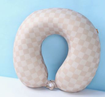 Checkerboard Memory Foam U-Shaped Travel Neck Pillow with Clip Closure