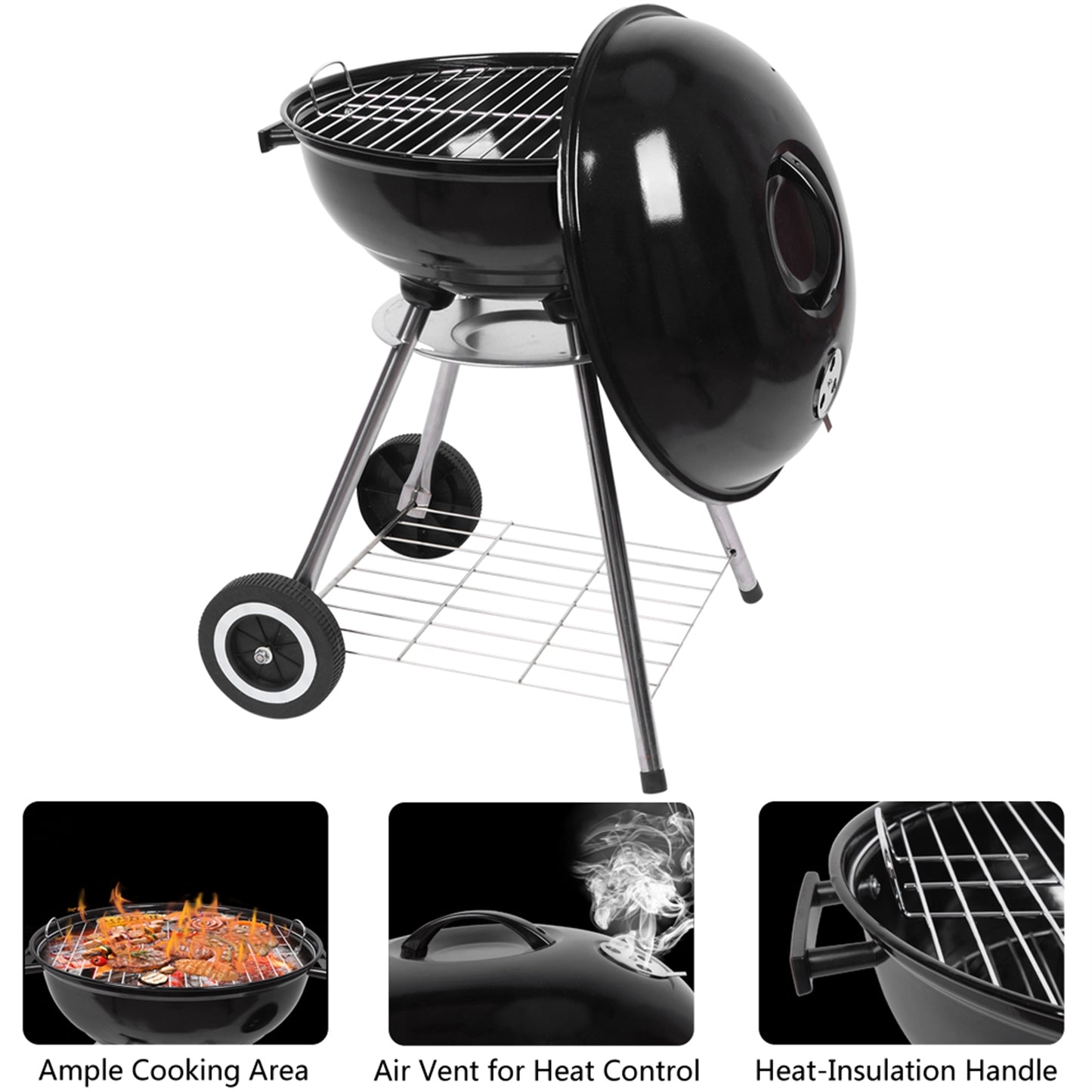 18-Inch Charcoal Grill with Spherical Design - Black