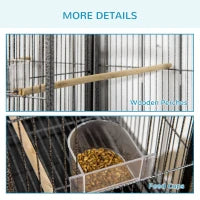 Rolling Bird Cage with Storage Shelf and Food Containers - Black/Gray, 1005x833x200mm