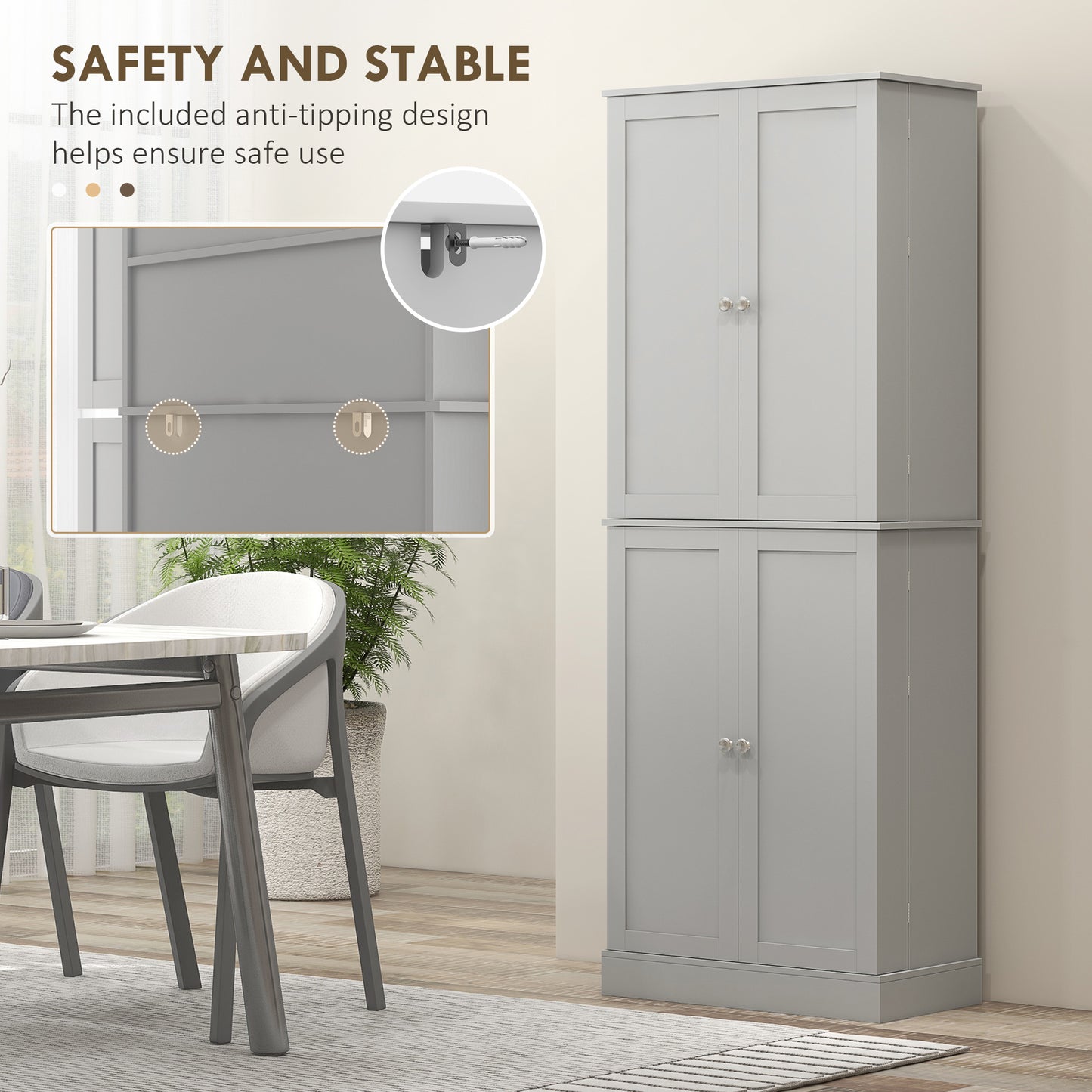 65" Kitchen Pantry Cabinet with 4 Doors and 16 Shelves - Gray