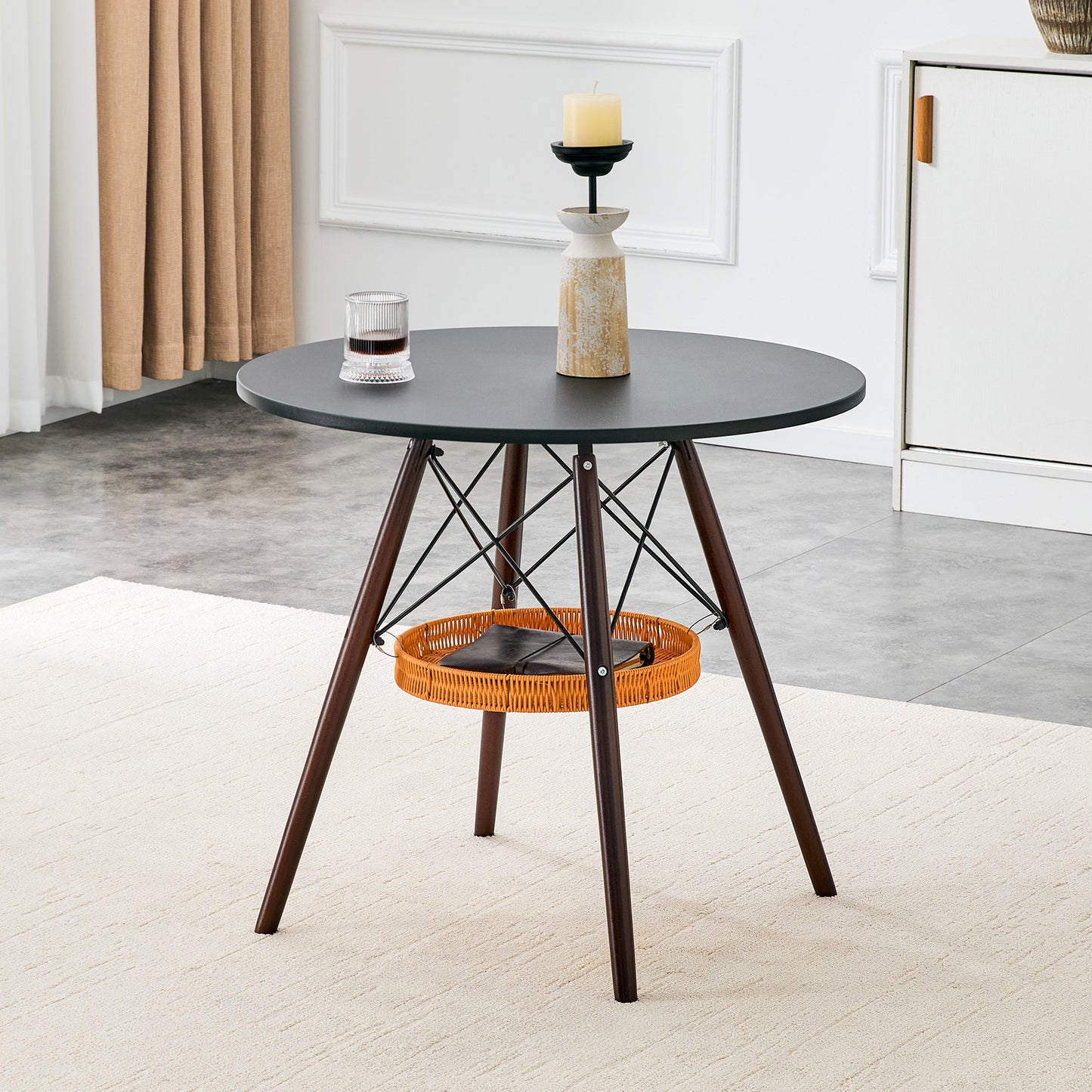 31.5-inch Diameter Circular Dining Table, Black MDF Vacuum Formed