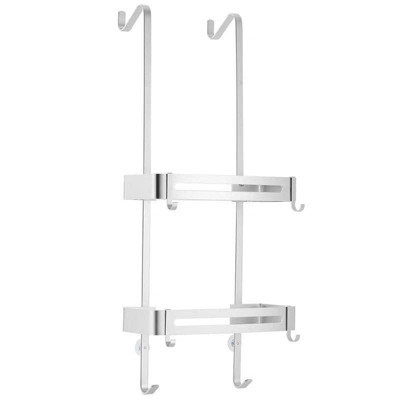 No-Drill Aluminum Bathroom Hanging Basket Storage Rack - Double Layer, Wall Mount
