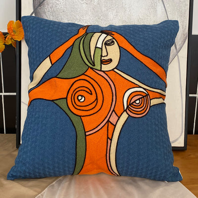 Decorative Embroidered Cushion Cover Abstract Picasso Style 45x45 cm